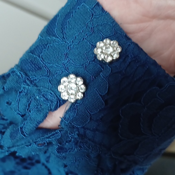 NWOT Suzy Shier Puffy Sleeves Navy blue blouse size S - Picture 4 of 14